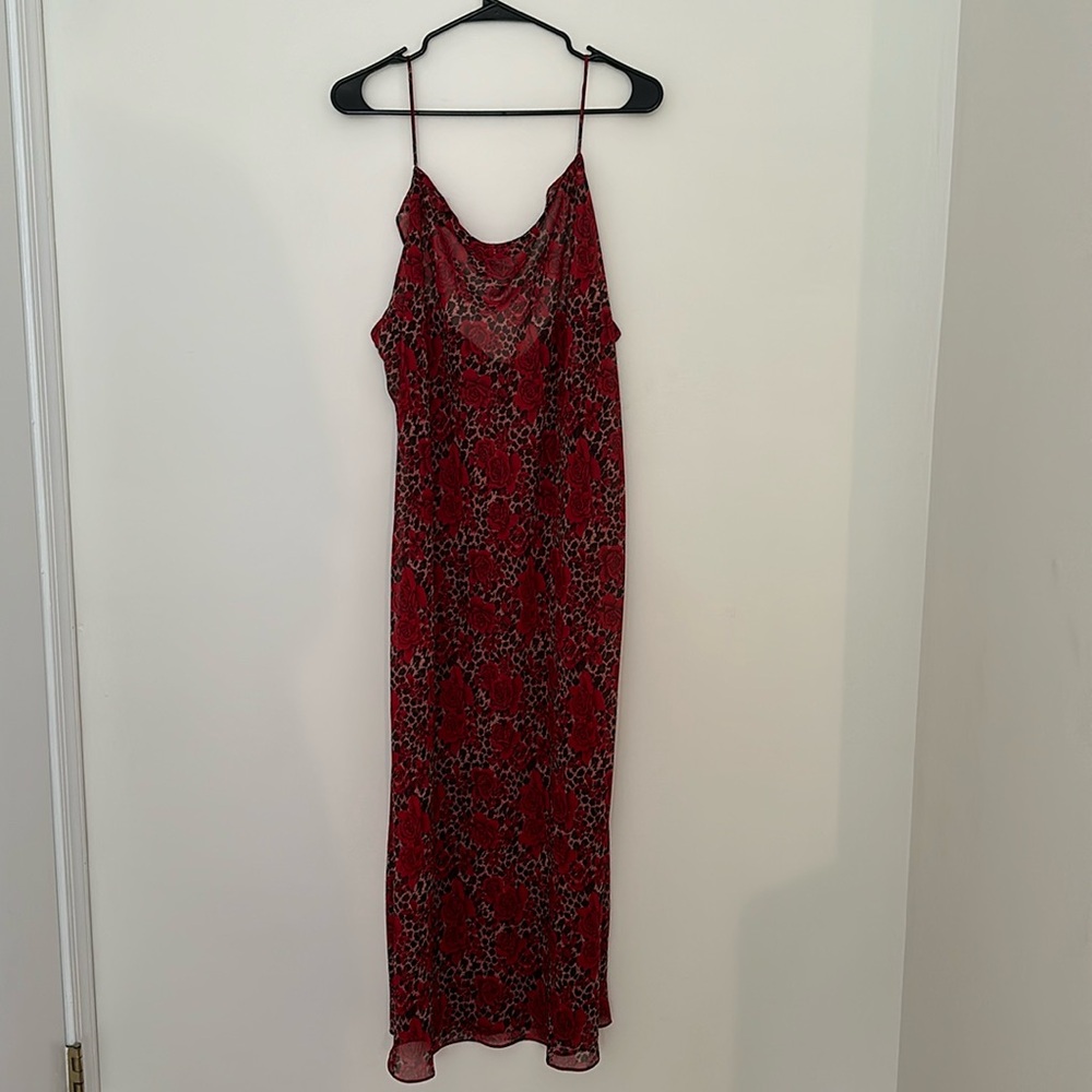 Long gorgeous sheer leopard print with red rose floral printed maxi dress